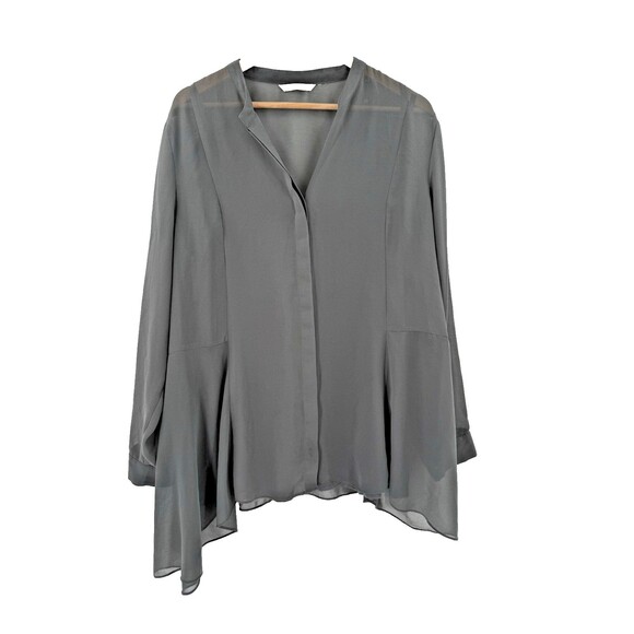 Soft Surroundings Gray Asymmetrical Sheer Button Up Blouse Tank Underneath 1X - Picture 3 of 10